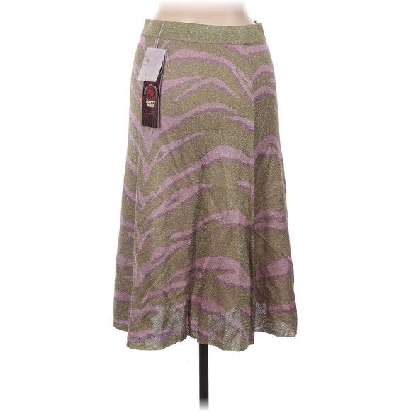 NWT Anthropologie Happy Sheep Skirt Midi Sweater Woven Animal Print Zebra Green - Picture 2 of 7